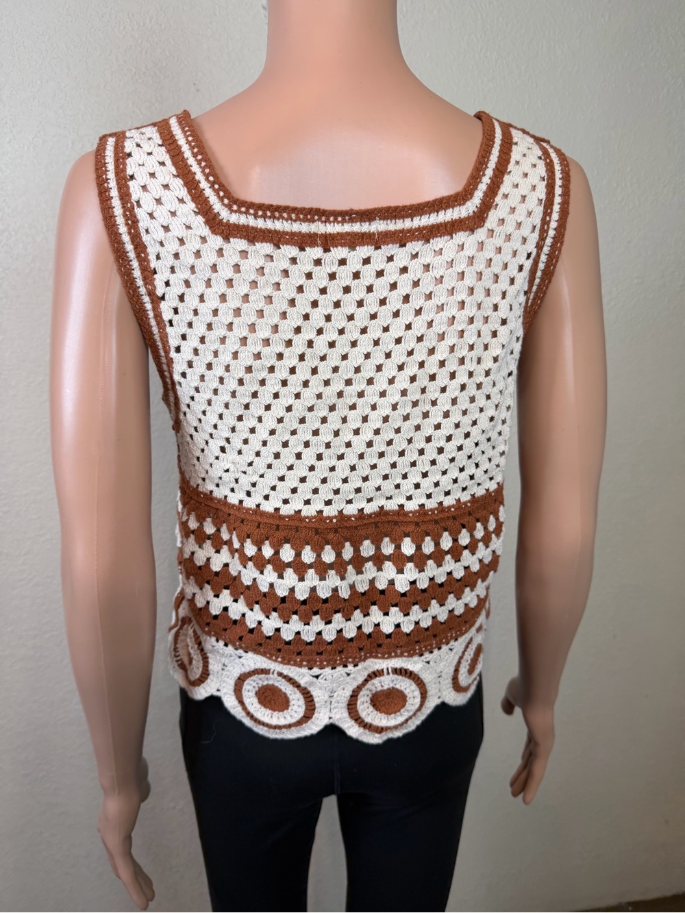 Ultra Pink Crochet Square Neck Tank Top in White and Brown - Picture 6 of 12